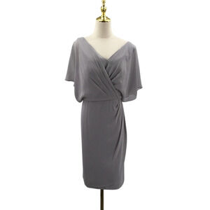 AW BRIDAL 14 1X plus grey bridesmaid mother of bride faux wrap dress NEW b48